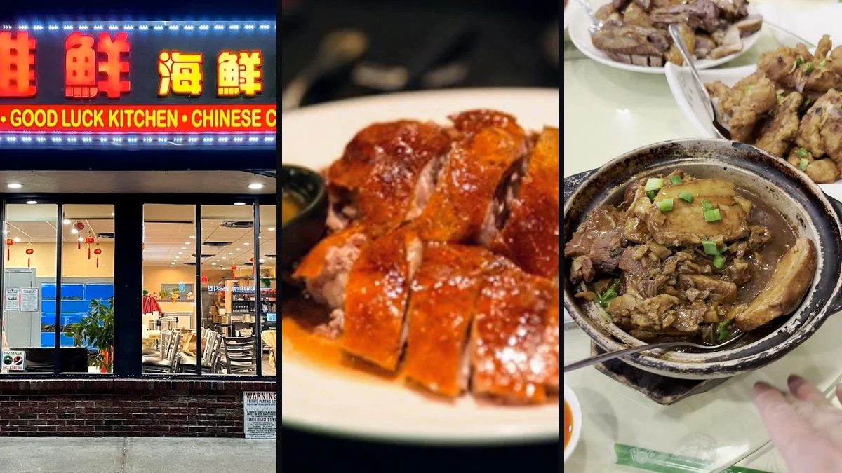 Steaming rice and meat dishes served together.